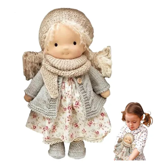 Muñeca Waldorf,  Muñeca Trapo Trapo Cabello Rizado Sombrero