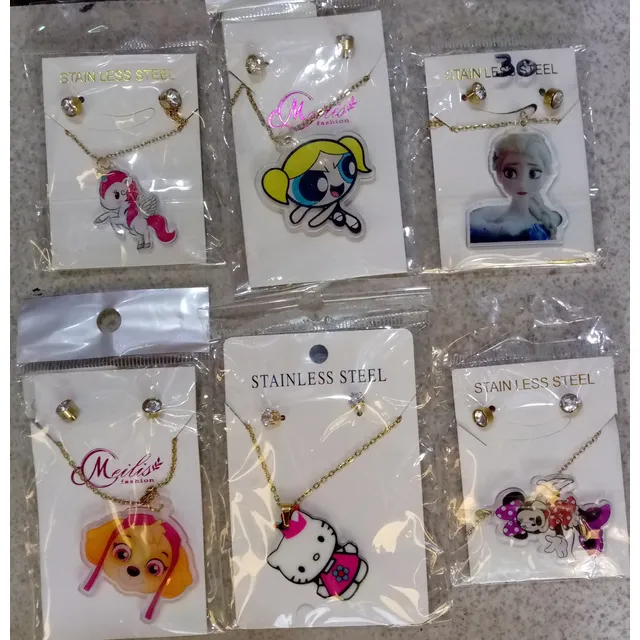 Juego De Collar Con Zarcillos Para Niñas Acero Inoxidable 
