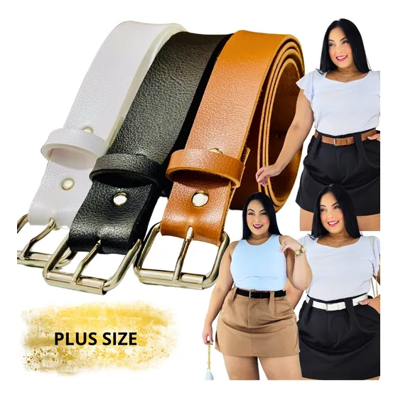 Kit 3 Cintos Femininos Plus Size Social Casual Fivela Prata