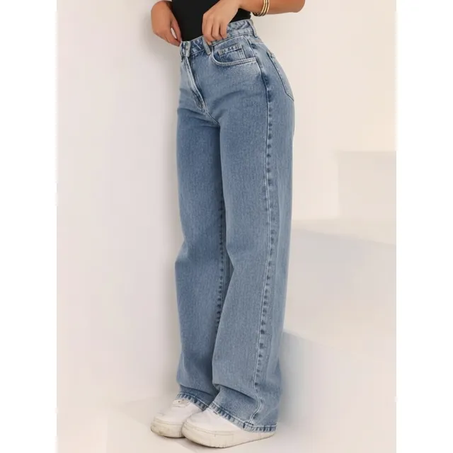 Calça Jeans Wide Leg Feminina Cintura Alta Pantalona