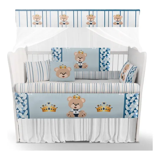Kit De Berço Enxoval De Bebê Urso Príncipe Kt37 Cor Azul