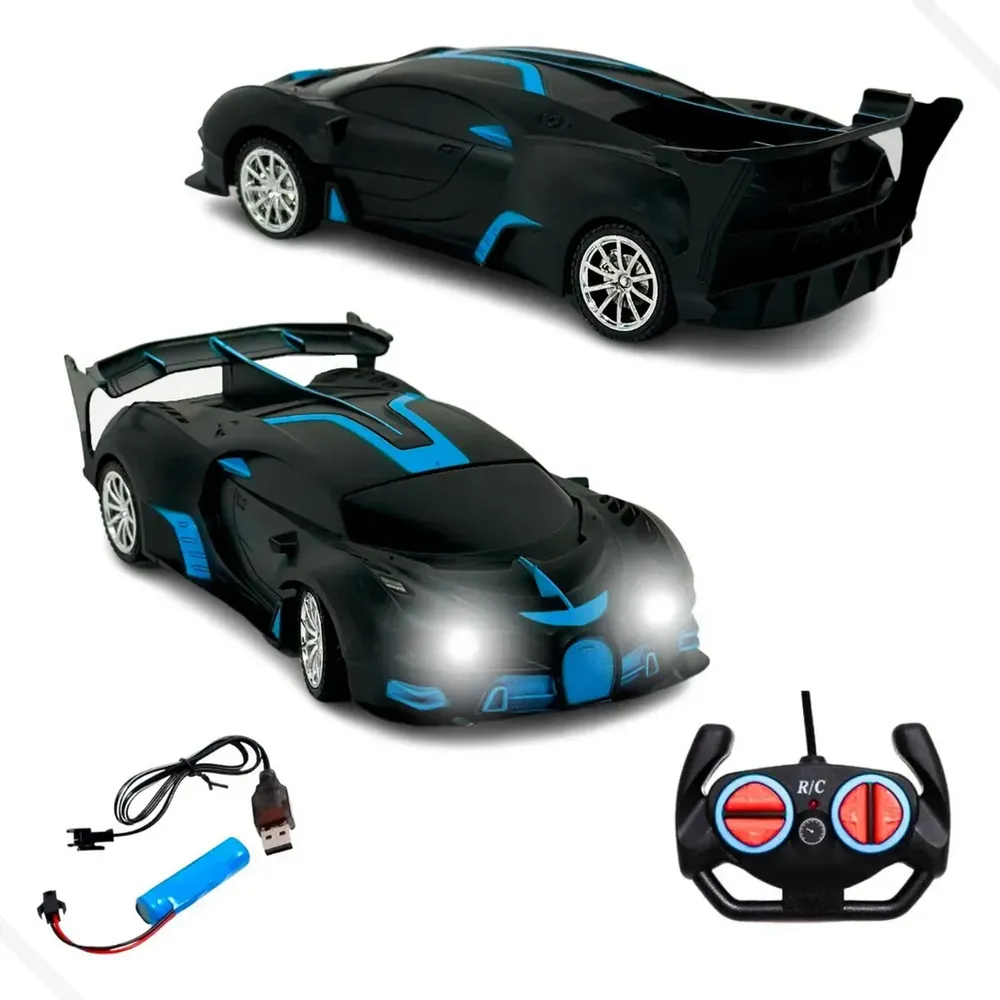 Carrinho De Controle Recarregável Com Luz Super Esportivo Cor Preto Personagem Corrida