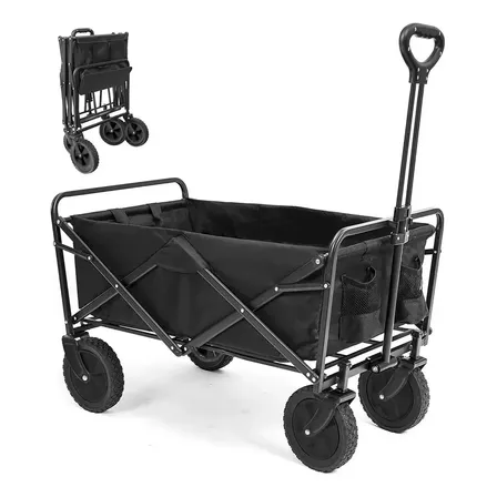 Carrinho Acampamento Dobrável Multifuncional 200kg Portátil Cor Preto