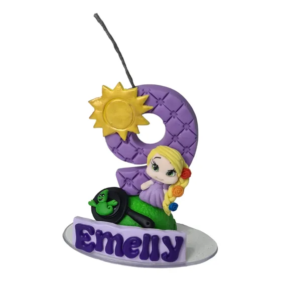 Vela Em Biscuit No Tema Rapunzelenrolados Com Nome 