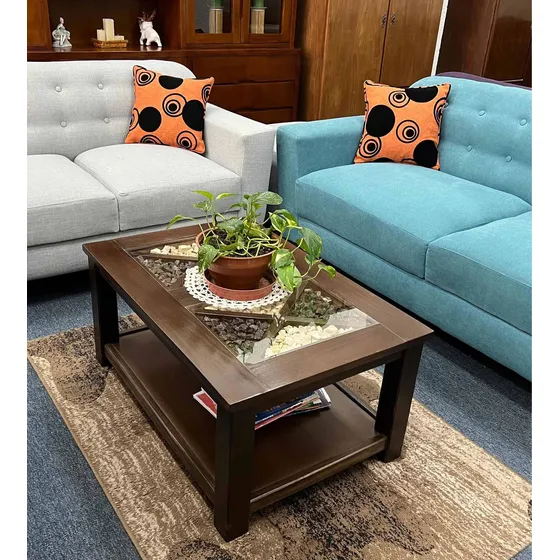 Mesa De Living En Madera Con Vidrio - Composse Equipamientos