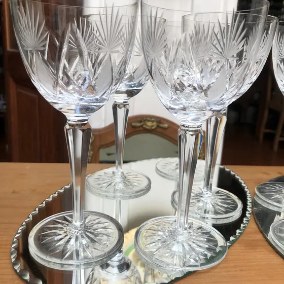 Juego 4 Copas De Agua Cristal Tallado Antiguas