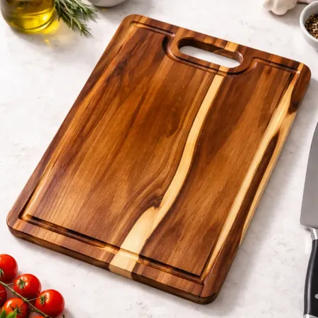 Tábua Churrasco Cozinha Corte Carne Grande 35x28 Madeira Teca Maciça Com Alça Brasa Store
