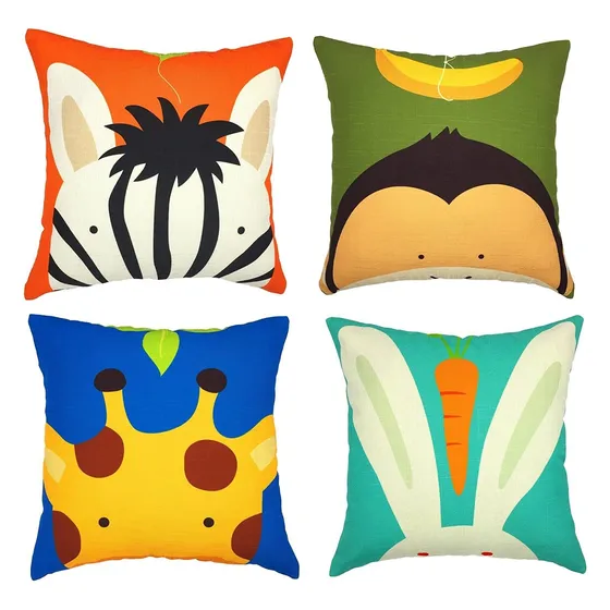 Serie De Algodón De Lino Para Niños Funda De Almohada...