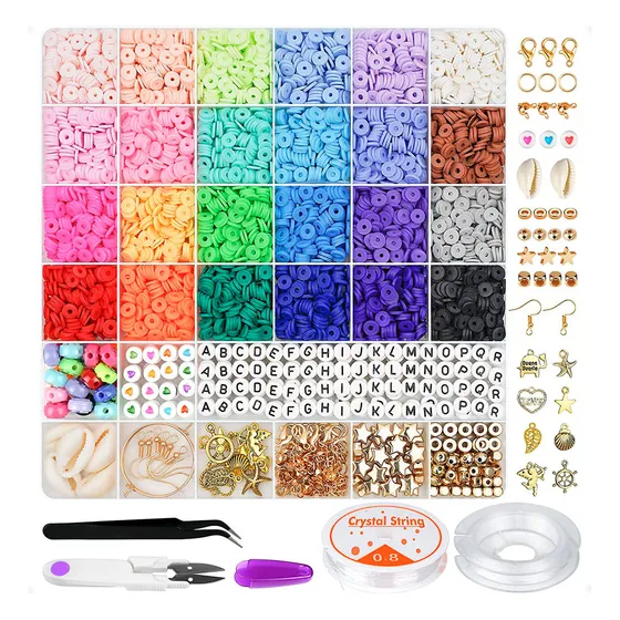 Kit 6000 Cuentas De Arcilla Polimérica 6mm Multicolor Con Dijes Y Accesorios Ideal Para Hacer Pulseras, Collares Y Joyas Diy Creativas, Incluye Herramientas, Letras, Conchas Y Colgantes Variados