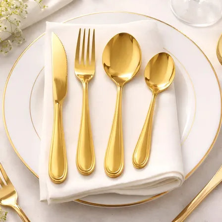 Faqueiro Dourado Inox 24 Talheres Colher Garfo Faca Luxo Dourado