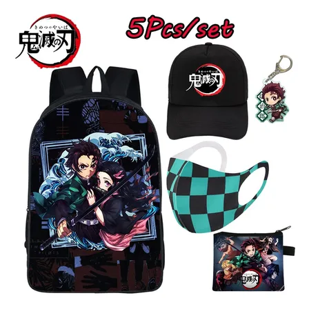Mochila Casual De 5 Piezas Demon Slayer De Gran Capacidad Pa Mochila Casual De 5 Piezas Demon Slayer De Gran Capacidad Pa