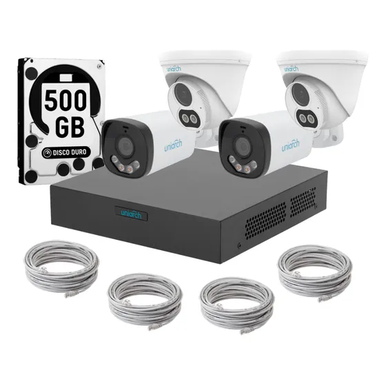 Kit 4 Camaras Uniarch Dual Light Audio Poe 3mp Dd 500gb