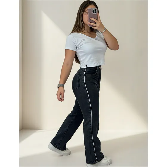 Jean Wide Leg Pierna Ancha Gris - Lou Jeans