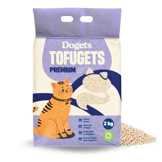 Areia Higiênica Sanitária para Gato Granulado de Tofu 2kg Biodegradável Premium