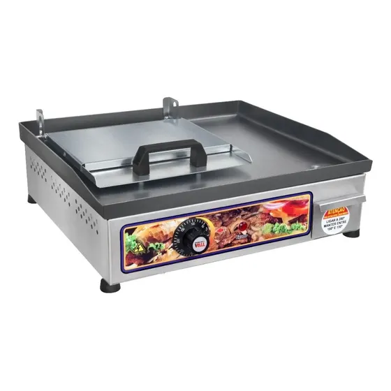 Chapa Elétrica Para Lanche 40x35Cm Com Prensa e Coletor em Inox