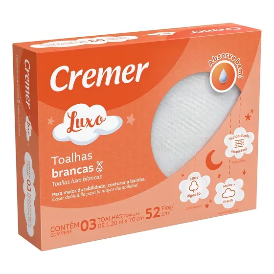 Toalha Fralda Luxo Branca Cremer