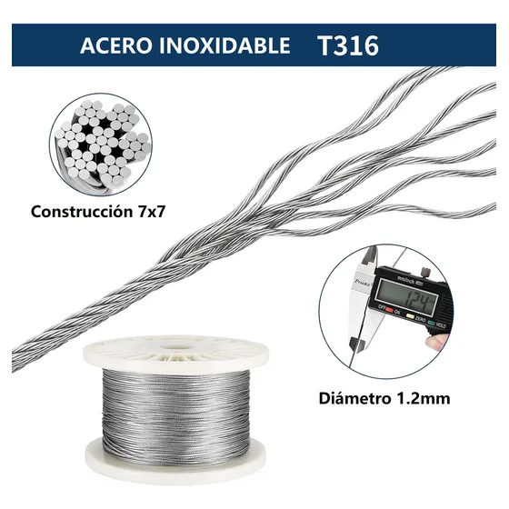 Guaya Acero Inoxidable 316 De 1.2mm  Por Metro Lineal