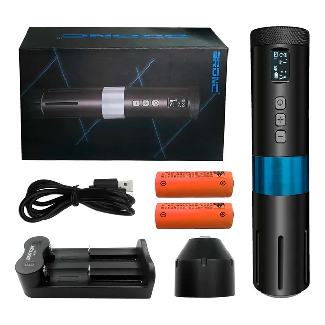 Maquina Pen Inalambrica Bronc V1 Tattoo Tatuaje Pmu Tattoo Negro Y Celeste