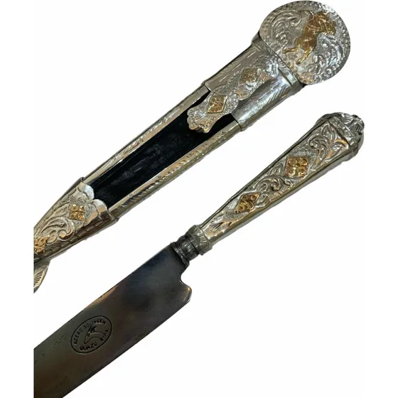 Cuchillo Criollo Completo, En Plata Y Oro. Hoja 16 Cm. Tuset