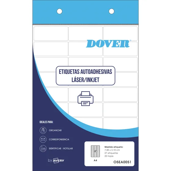 Etiquetas Imprimibles Adhesivas Blancas A4 Dover Pack X25