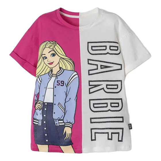 Camiseta De Barbie Fucsia Y Marfil Con Apliques De Mirella P