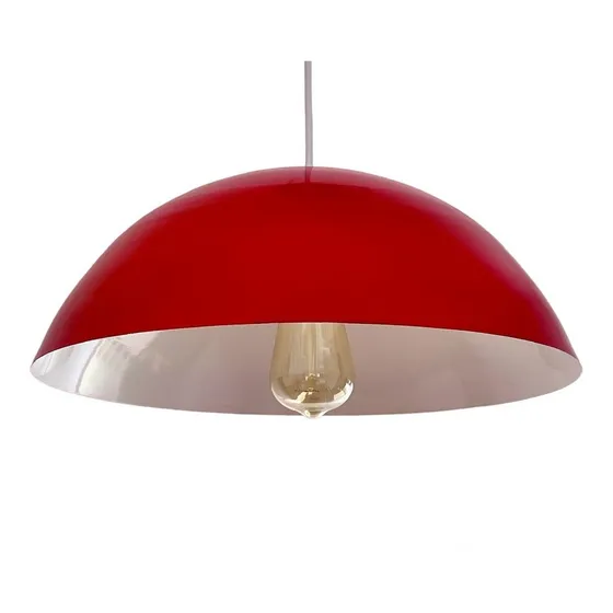 Lámpara Colgante Media Esfera Roja Con Blanco 40cm Diámetro 