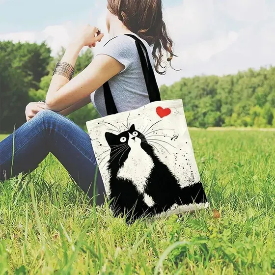 Bolso Plegable Viajero Mano Ecológico Lona Gatos Resistente