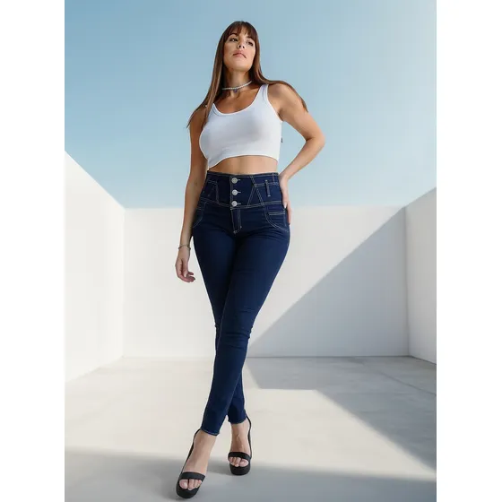 Jean Chupin Mujer Tiro Alto Elastizado Con Faja Flex Denim
