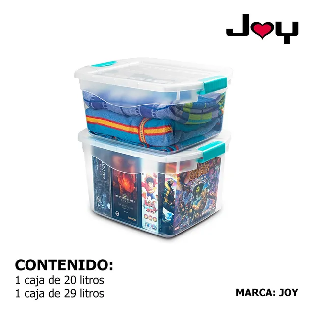 Set X2 Cajas De Plástico 7260 Con Broche Capacidad 20 Y 29 Litros Joy