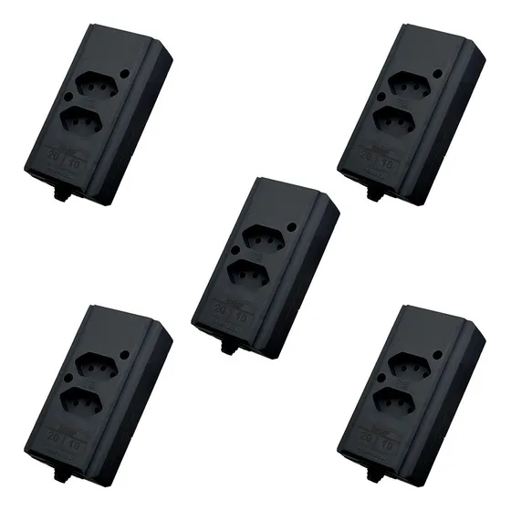 Kit 5x Tomada Dupla Hércules Preto 2p+t 10a/20a Extensão