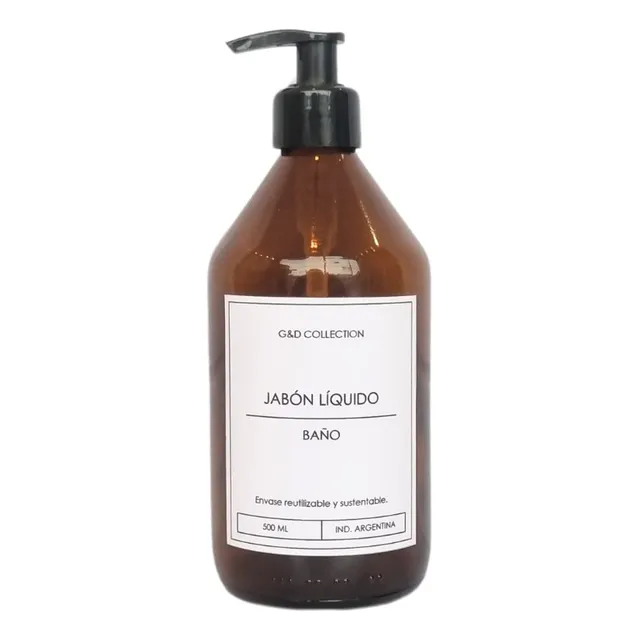 Envase Dispenser Frasco Vidrio Ambar 500ml Etiquetas