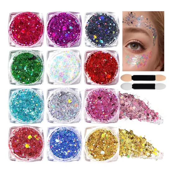 12pcs Glitter Gel Multiuso Holografíco Brillo Ojo Piel Pelo