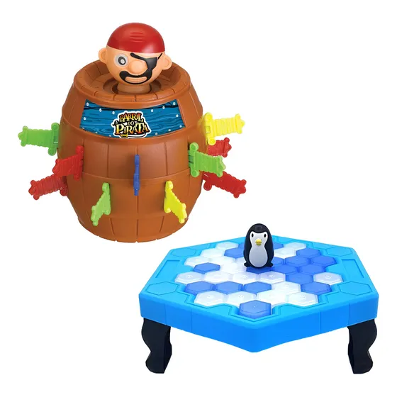 Pinguim Numa Fria Quebra Gelo+ Barril Pirata Pula Médio 16cm