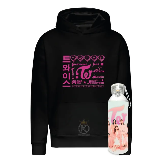 Poleron Twice + Botella En Aluminio 750ml - Musica - K-pop - Nayeon, Jeongyeon, Momo, Sana, Jihyo - Estampaking