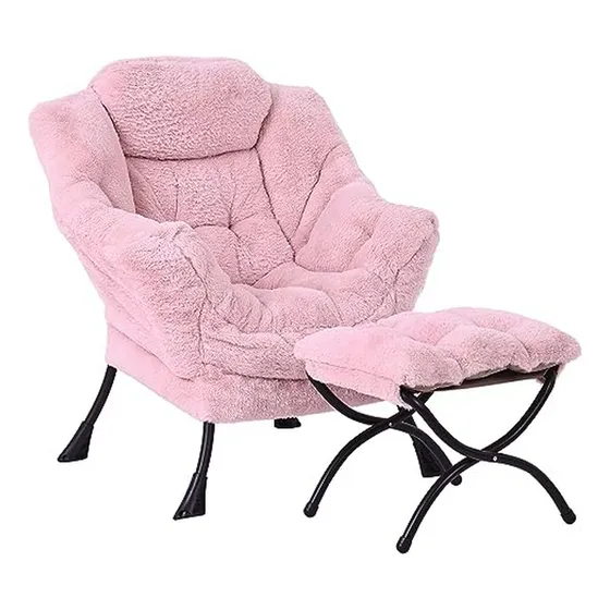 Sillón Moderno Con Puff Rosa, Silla De Lectura Y Relax