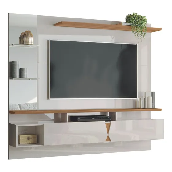 Painel para TV até 55'' Off White com Damasco Intense Lukaliam