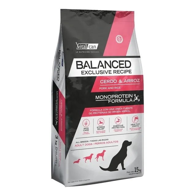 Alimento Vitalcan Balanced Exclusive Recipe para perro adulto todos los tamaños sabor cerdo y arroz en bolsa de 15kg