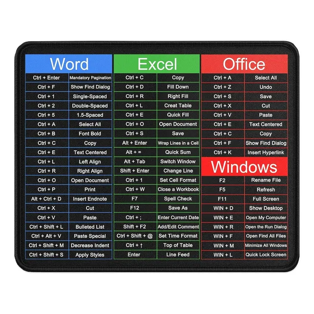 Mouse Pad Largo Comandos Excel Gaming Tapete Oficina 30x70cm