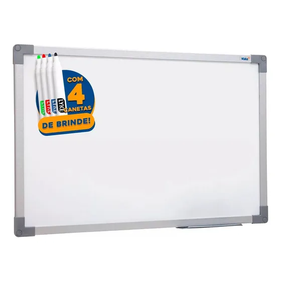 Lousa Quadro Branco 90x120 Cm Soft Alumínio Anotações Planejamento + 4 Canetas