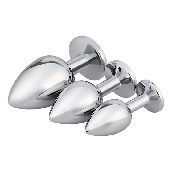 Plug Anal Kit 3 Uni Inox Pedra Tamanho P M G