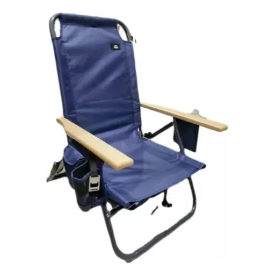 Silla Playa Mochila Bacán Apoyabrazos De Madera Alpes Color Azul