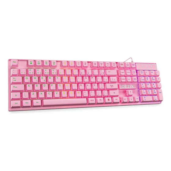 Teclado Gamer Rosa Led Rgb 8000dpi Programável Fade Ozzix