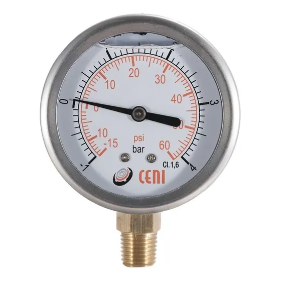 Manovacuometro 63mm Inf 1/4 Npt, Inox C/glic -1+4 Bar/psi