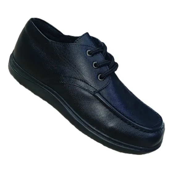 Zapato Colegial En Cuero Marron Escolar Y Negro