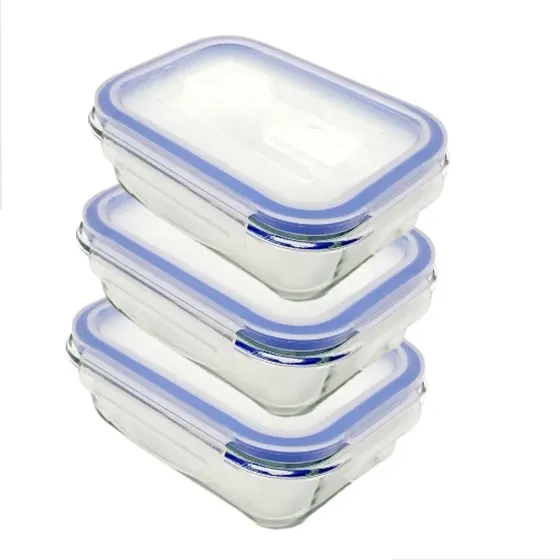 Conjunto 3 Potes Vidro Hermético Com Tampa Marmita 1040ml