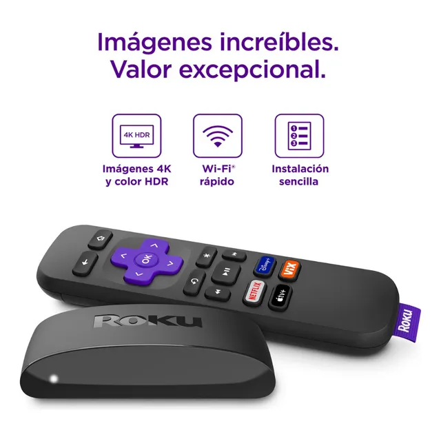 Roku Express 4K Streaming TV UHD HDR con Control Remoto 3940 1GB de memoria RAM Negro