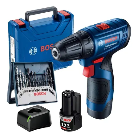 Parafusadeira Furadeira Bateria Gsr120-li Com Kit 15 Brocas Bosch Azul 127/220v