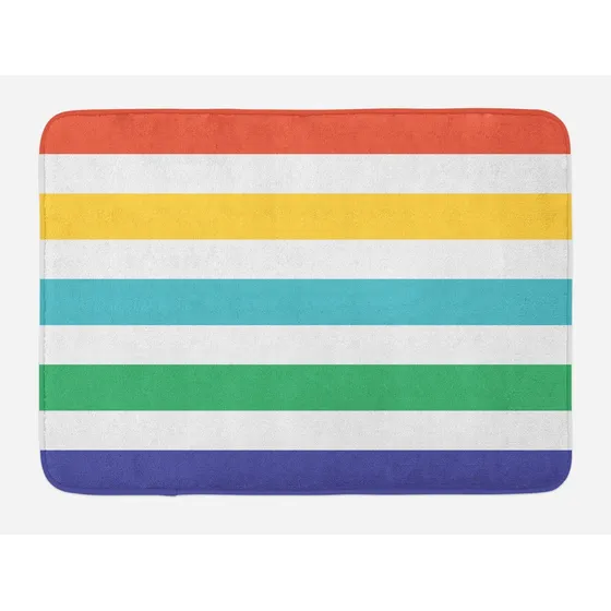 Ambesonne Alfombra Baño Raya Color Arcoiris Blanco Linea X