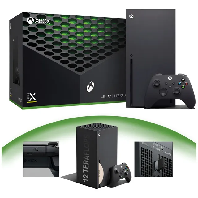 Consola Xbox Series X Color Negro Microsoft 16gb De Ram Ssd Nvme De 1tb Gpu De 12 Teraflops Cpu Zen 2 De 8 Núcleos A 3,8 Ghz Dolby Digital: 5.1 Juegos En Resolucion 4k A 120fps Tecnologia Amd Freesync