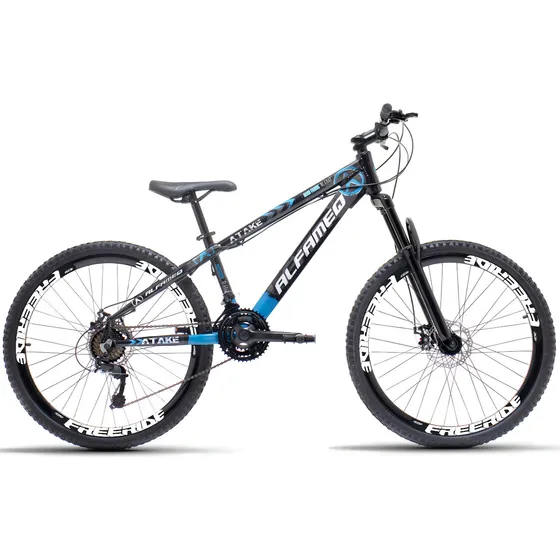 Bicicleta Aro 26 Alfameq Atake 21 Marchas Freio A Disco Cor Preto/Azul Tamanho do quadro 13